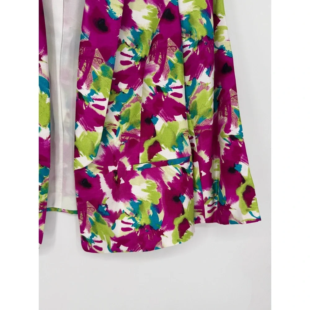 Kasper Floral Blazer Women 12 Magenta Green Excellent Abstract Open Front Jacket - Picture 4 of 14